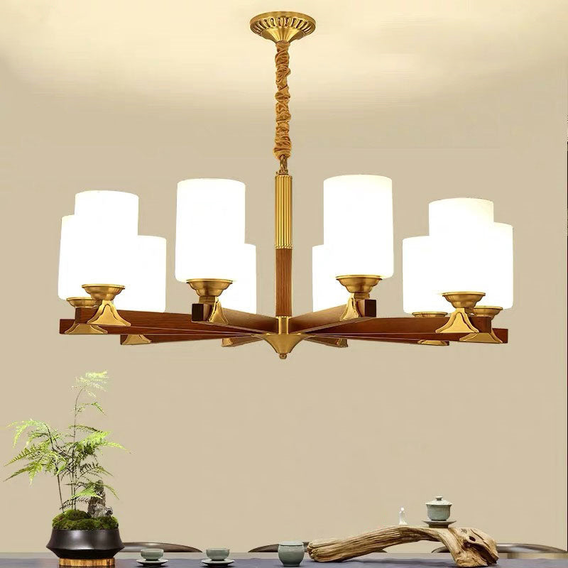 Cylindrical Living Room Chandelier Opaline Glass Minimalistic Pendant Light Fixture