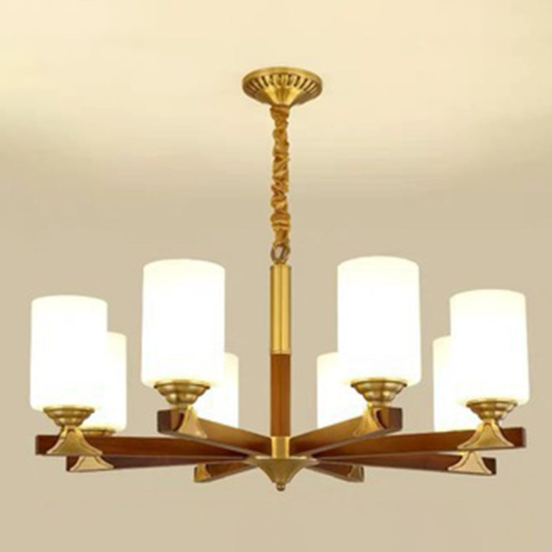 Cylindrical Living Room Chandelier Opaline Glass Minimalistic Pendant Light Fixture