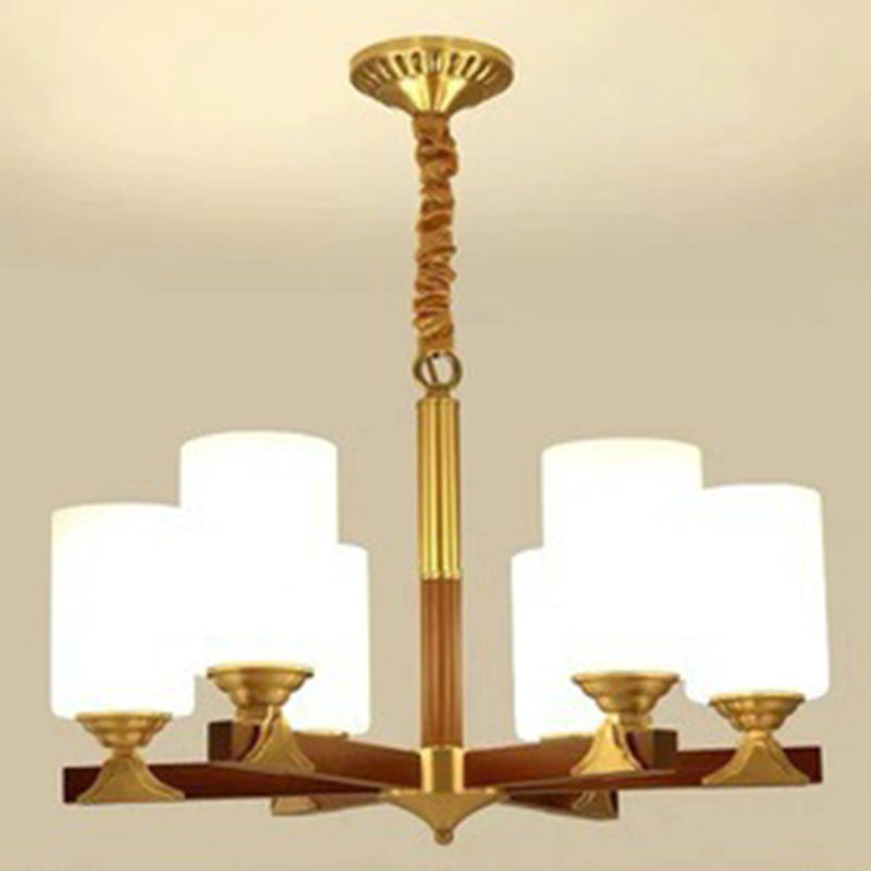 Cylindrical Living Room Chandelier Opaline Glass Minimalistic Pendant Light Fixture