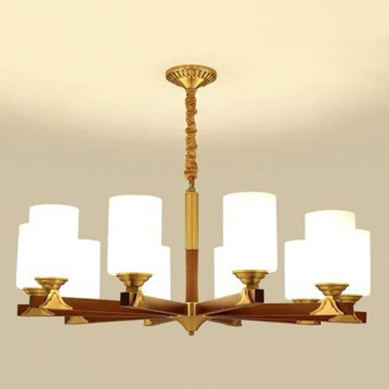 Cylindrical Living Room Chandelier Opaline Glass Minimalistic Pendant Light Fixture