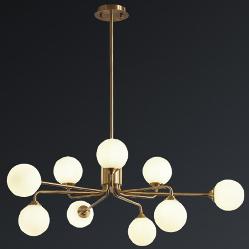 Modos Chandelier Lighting Fixture Simplicity White Glass Brass Finish Ceiling Light for Living Room
