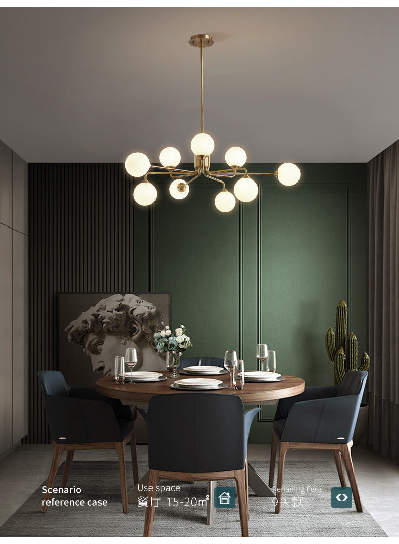 Modos Chandelier Lighting Fixture Simplicity White Glass Brass Finish Ceiling Light for Living Room