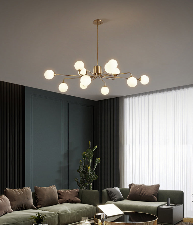 Modos Chandelier Lighting Fixture Simplicity White Glass Brass Finish Ceiling Light for Living Room