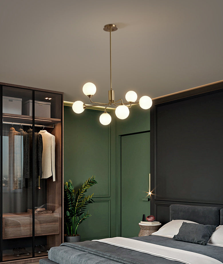 Modos Chandelier Lighting Fixture Simplicity White Glass Brass Finish Ceiling Light for Living Room