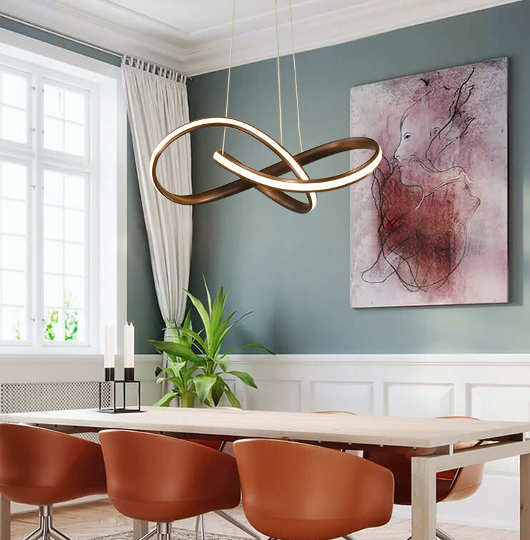 Twisted Strip LED Pendant Lamp Simplicity Metal Bedroom Chandelier in Coffee