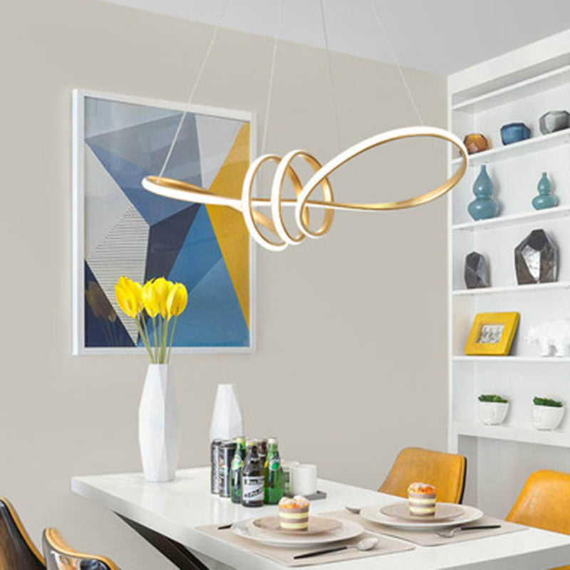 Minimalist Knot Shaped Hanging Lamp Acrylic Restaurant LED Linear Chandelier in Gold