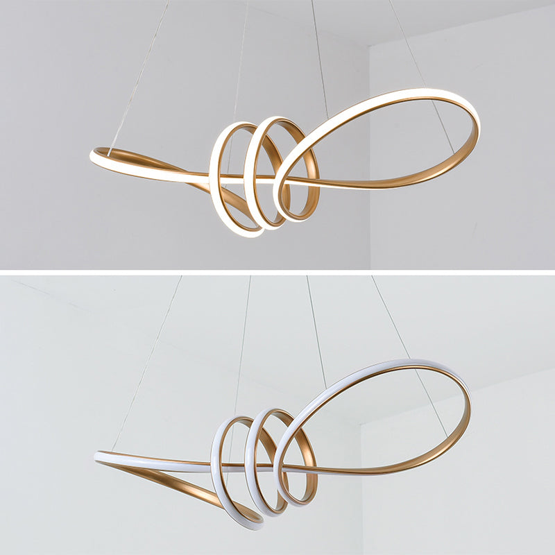 Minimalist Knot Shaped Hanging Lamp Acrylic Restaurant LED Linear Chandelier in Gold