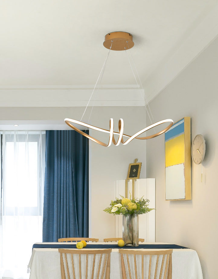 Minimalist Knot Shaped Hanging Lamp Acrylic Restaurant LED Linear Chandelier in Gold