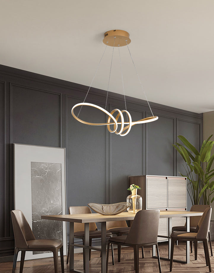 Minimalist Knot Shaped Hanging Lamp Acrylic Restaurant LED Linear Chandelier in Gold