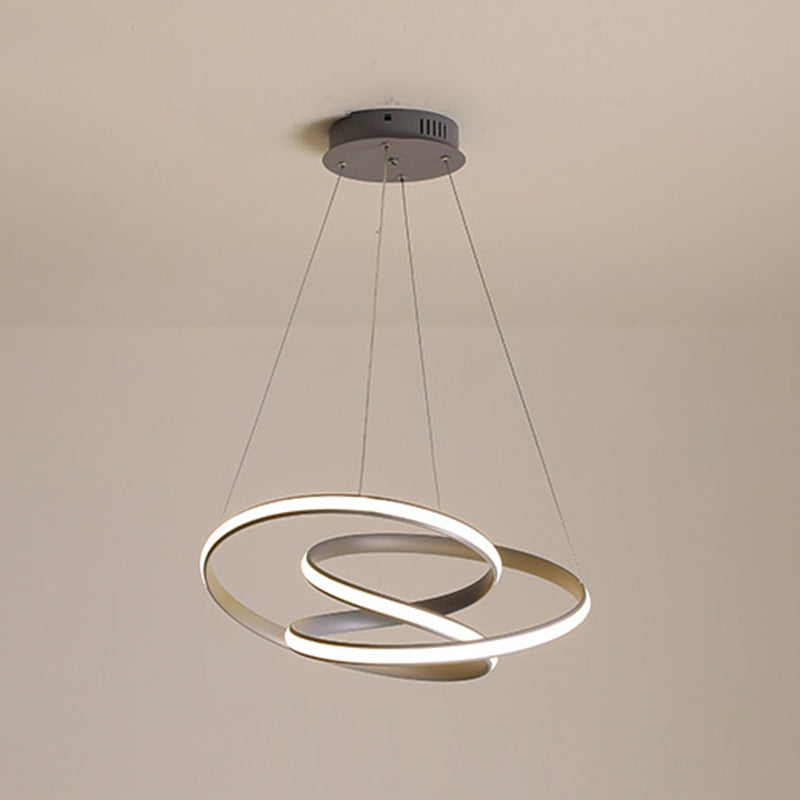 Grey Line Chandelier Lamp Simplicity Metal LED Strip Pendant Light for Dining Room