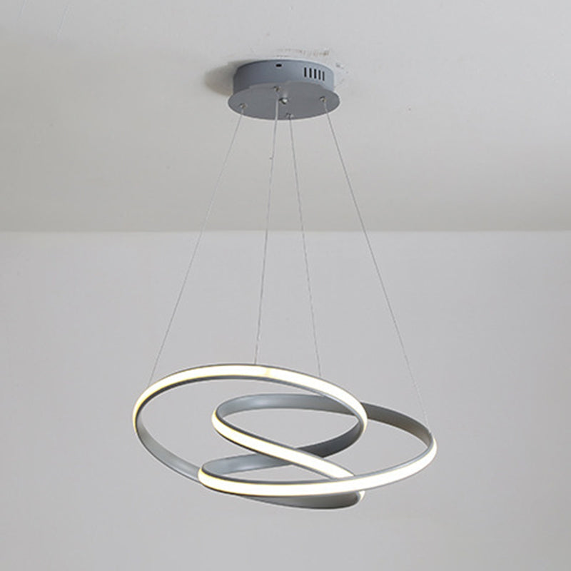 Grey Line Chandelier Lamp Simplicity Metal LED Strip Pendant Light for Dining Room
