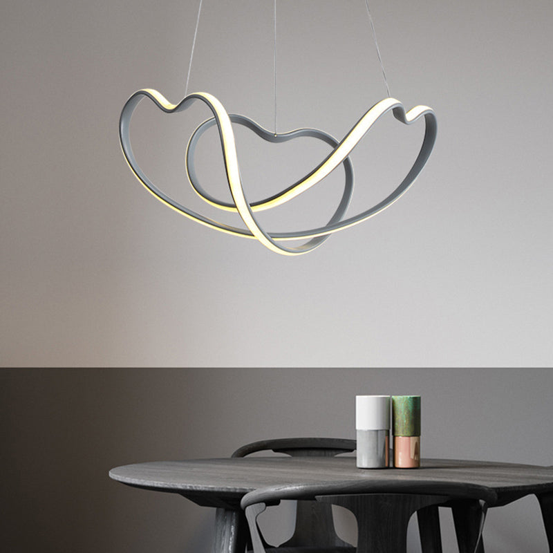 Grey Line Chandelier Lamp Simplicity Metal LED Strip Pendant Light for Dining Room