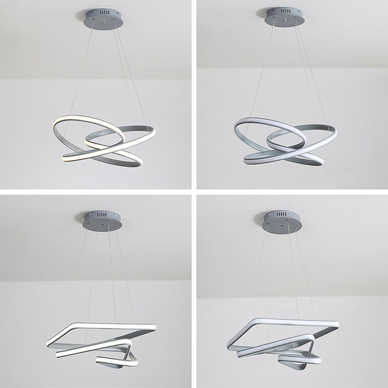 Grey Line Chandelier Lamp Simplicity Metal LED Strip Pendant Light for Dining Room