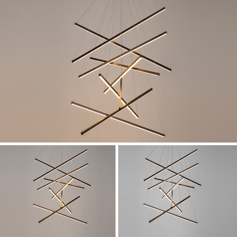 Zwarte sticks led kroonluchter licht nieuwheid minimalistische metalen suspensielamp voor lobby