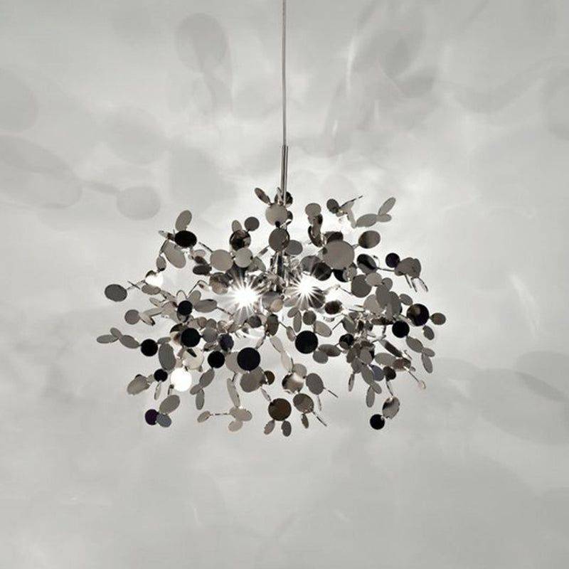 Stainless Steel Leaves Pendant Light Modern 3-Light Sequin Chandelier for Clothing Store