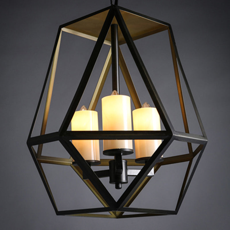 Metal Black Finish Chandelier Caged Country Style Suspension Light with Faux Candles