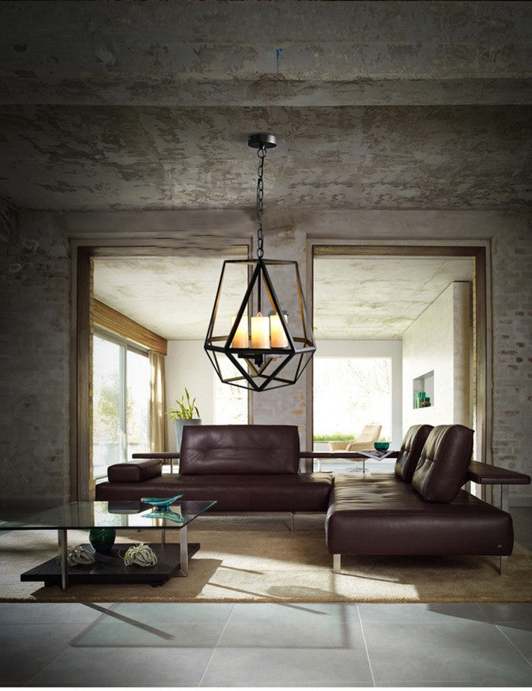 Metal Black Finish Chandelier Caged Country Style Suspension Light with Faux Candles