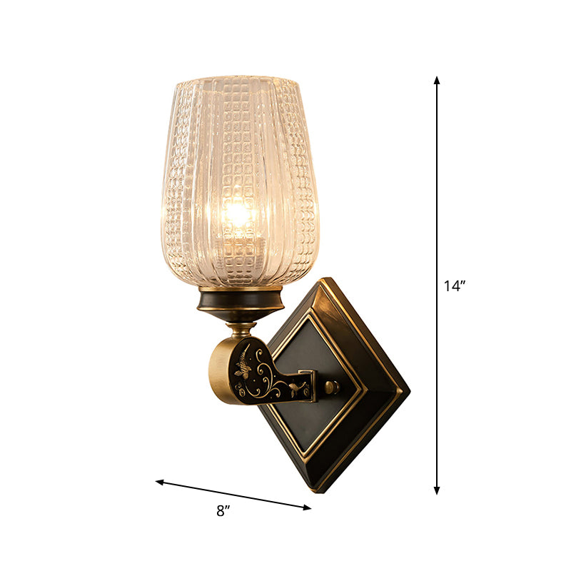 Cup Shade Wall Mounted Light Contemporary Style Clear Textured Glass 1 Bulb Brass Wall Lighting