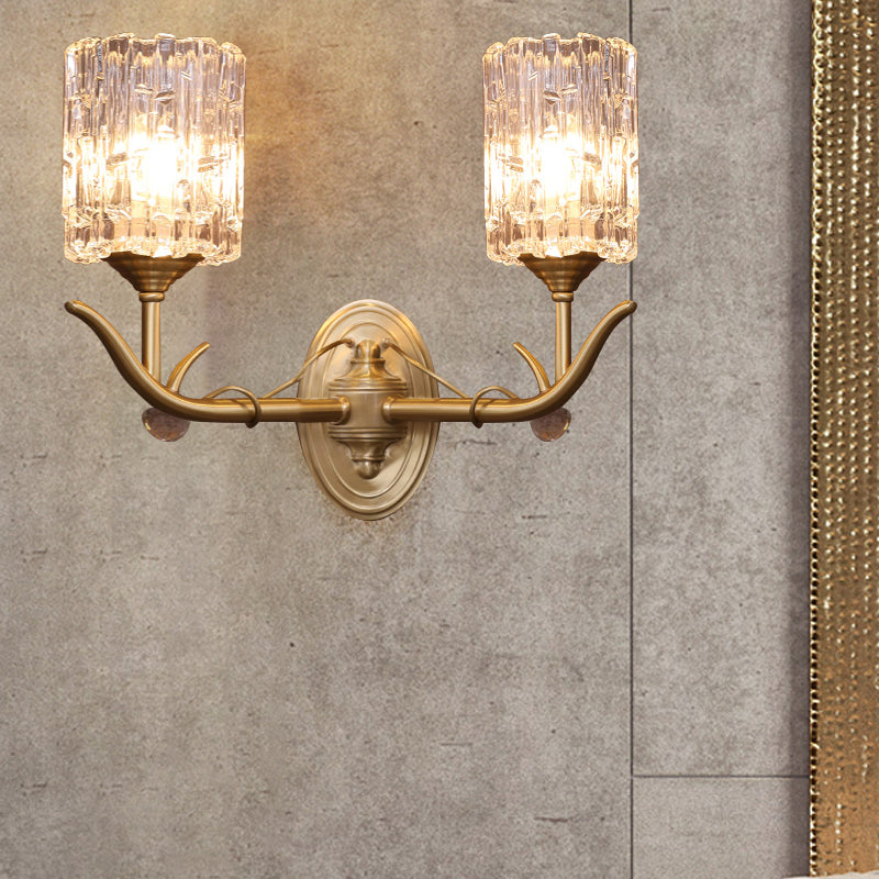 Cilindrische gang wandmontage licht helder glas 1/2-head vintage stijl wand sconce in gouden afwerking