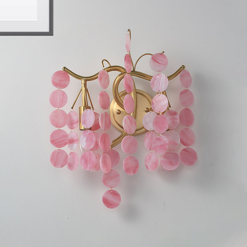 Branch Design Bedroom Wall Lighting Blue/Pink Glass 2 Lights Modern Style Wall Lamp with Open Bulb