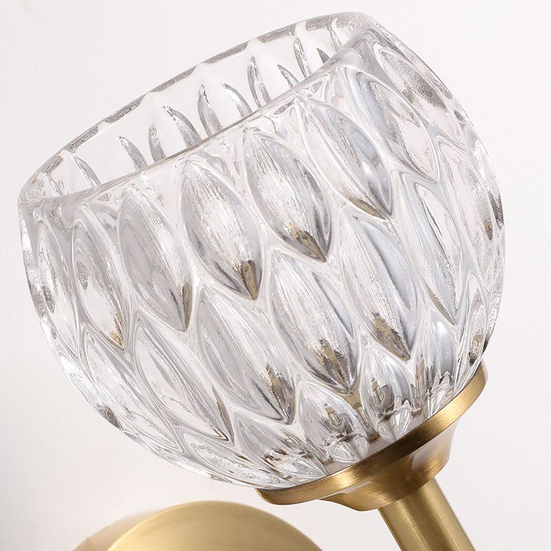 Black/Gold Finish Domed Wall Mount Light Modern Style 1/2-Bulb Clear Dimpled Glass Wall Light for Living Room