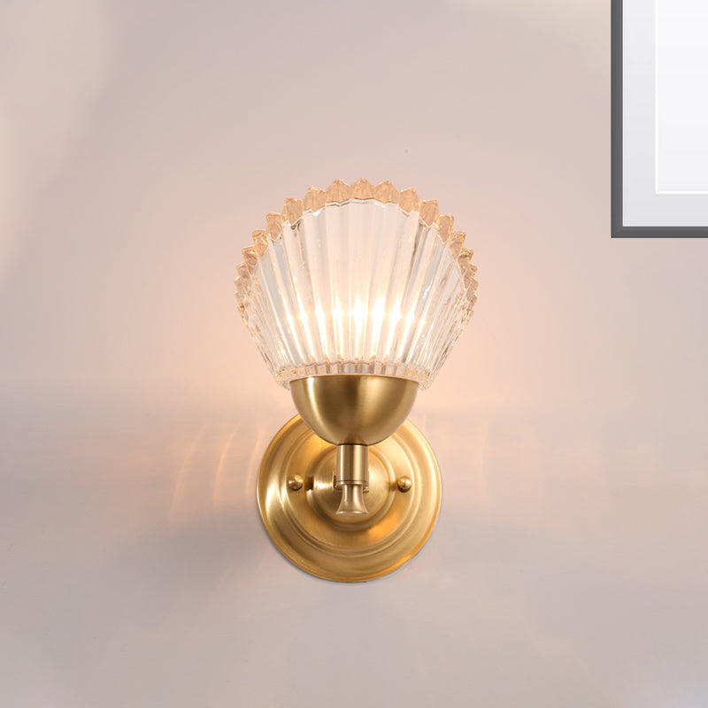 Shell-Shape Bedside Wall Mount Light Frosted Glass 1 Light Contemporary Style Wall Lamp in Gold Finish