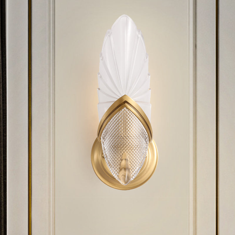 Frosted Glass Oval Wall Lighting Vintage Style 1 Light Gold Finish Wall Mounted Lamp for Bedroom