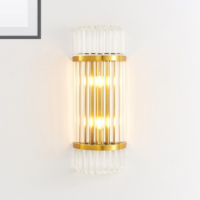 1/2 Lights Bedside Wall Sconce Modern Style Golden Wall Mount Light with Cylinder Clear Crystal Shade, 12"/21.5" W