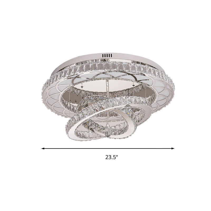 23.5“/31.5” Wide Ring Crystal Flush Mount Lamp Modern LED Living Room Ceiling Mounted Fixture in Chrome