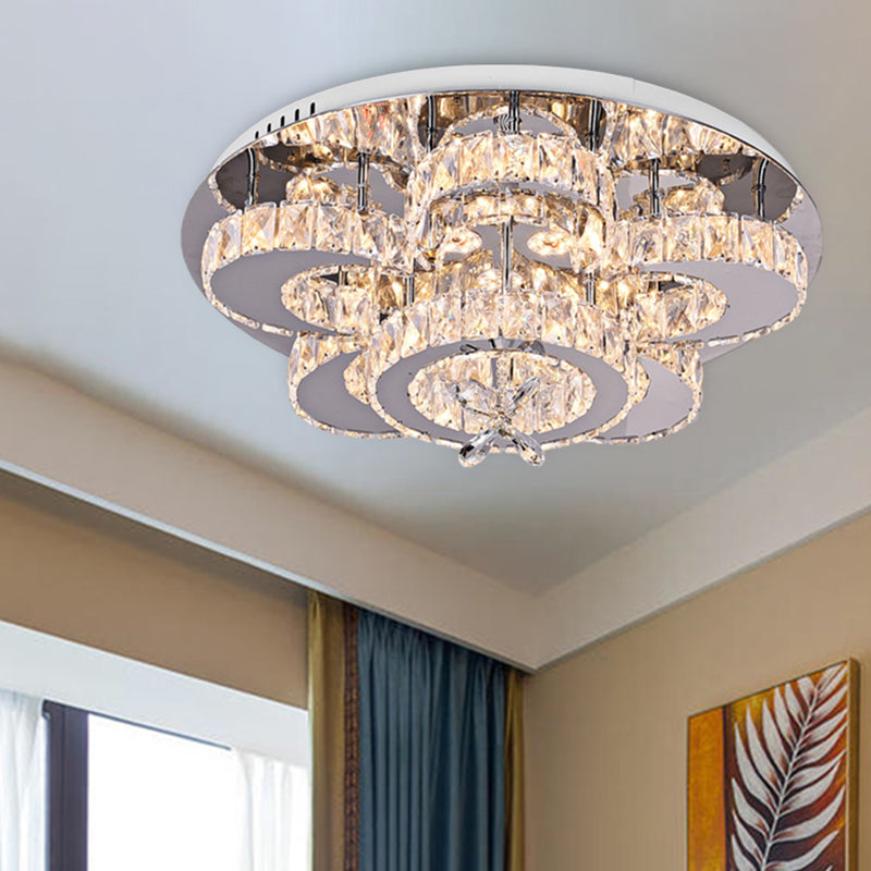 Plafonnier LED encastré de style moderne en cristal de type floral, éclairage encastré en chrome pour le salon, 23,5"/31,5" de large