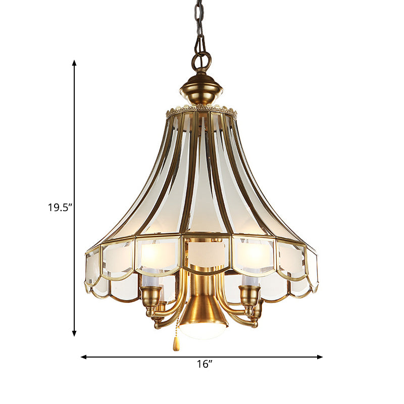 Frosted Glass Bell Chandelier Lamp Traditional 5-Light Brass Finish Suspension Lighting