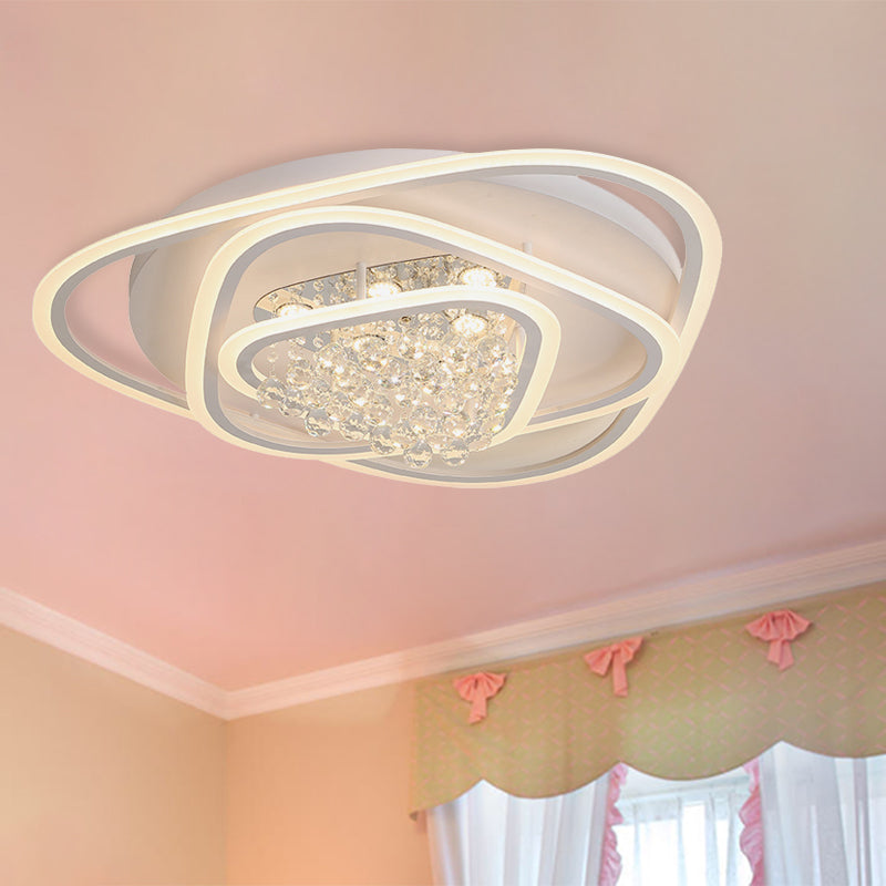 19.5"/23.5"/31.5" W LED Triangle Flush Mount Lamp Simple White Crystal Ceiling Mounted Fixture in Warm/White Light