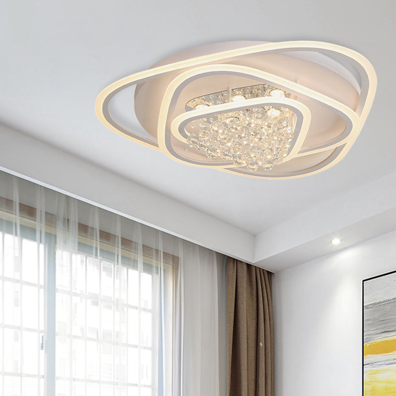 19.5"/23.5"/31.5" W LED Triangle Flush Mount Lamp Simple White Crystal Ceiling Mounted Fixture in Warm/White Light