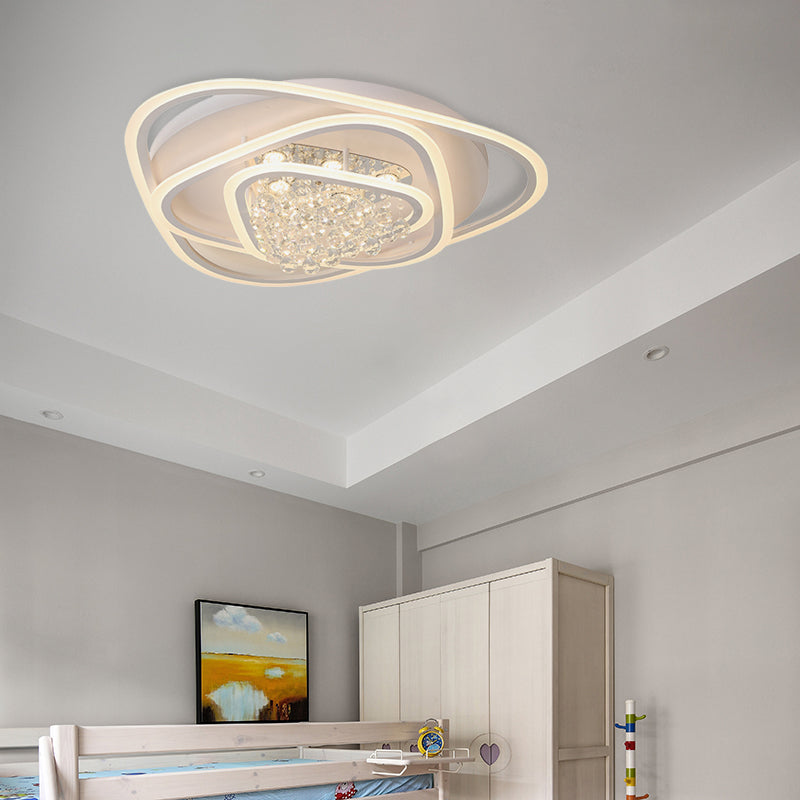 19.5"/23.5"/31.5" W LED Triangle Flush Mount Lamp Simple White Crystal Ceiling Mounted Fixture in Warm/White Light