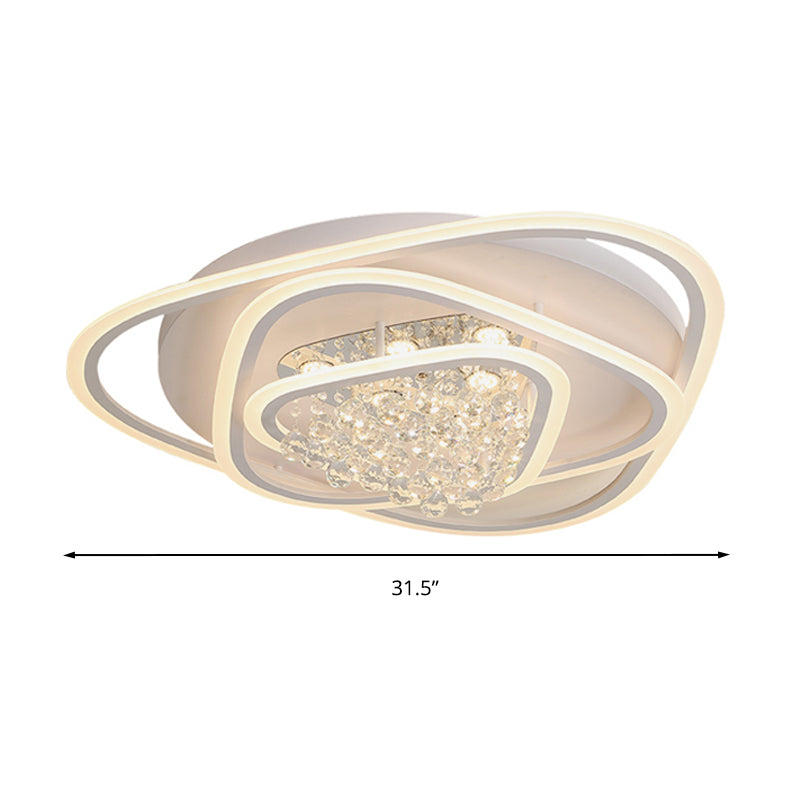 19.5"/23.5"/31.5" W LED Triangle Flush Mount Lamp Simple White Crystal Ceiling Mounted Fixture in Warm/White Light