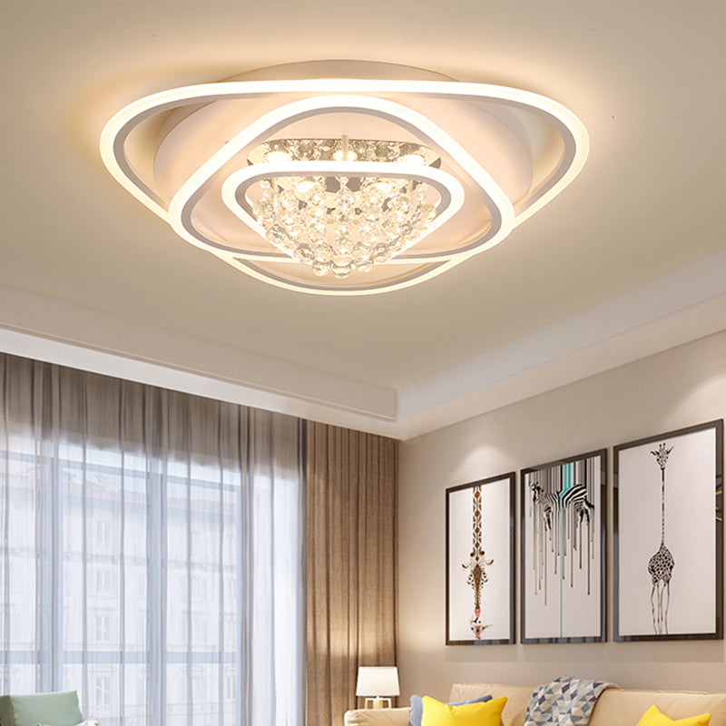 19.5"/23.5"/31.5" W LED Triangle Flush Mount Lamp Simple White Crystal Ceiling Mounted Fixture in Warm/White Light