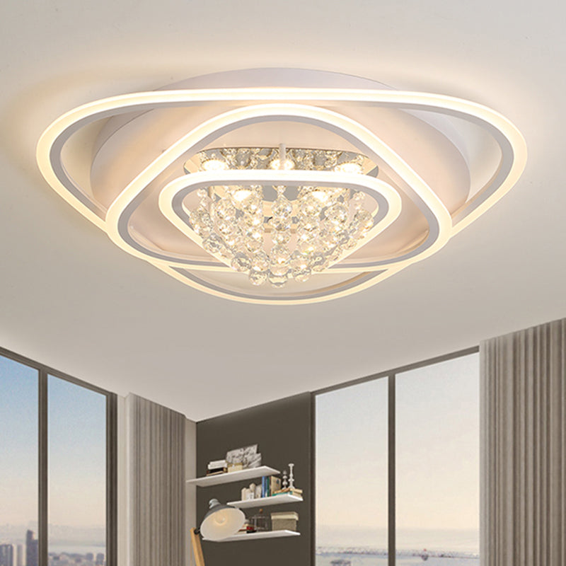 19.5"/23.5"/31.5" W LED Triangle Flush Mount Lamp Simple White Crystal Ceiling Mounted Fixture in Warm/White Light