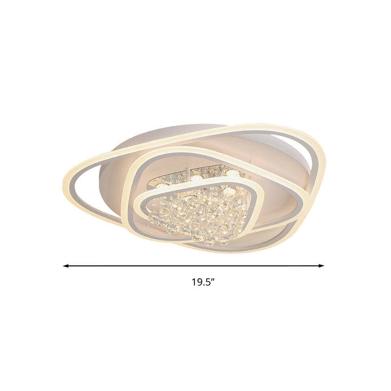 19.5"/23.5"/31.5" W LED Triangle Flush Mount Lamp Simple White Crystal Ceiling Mounted Fixture in Warm/White Light