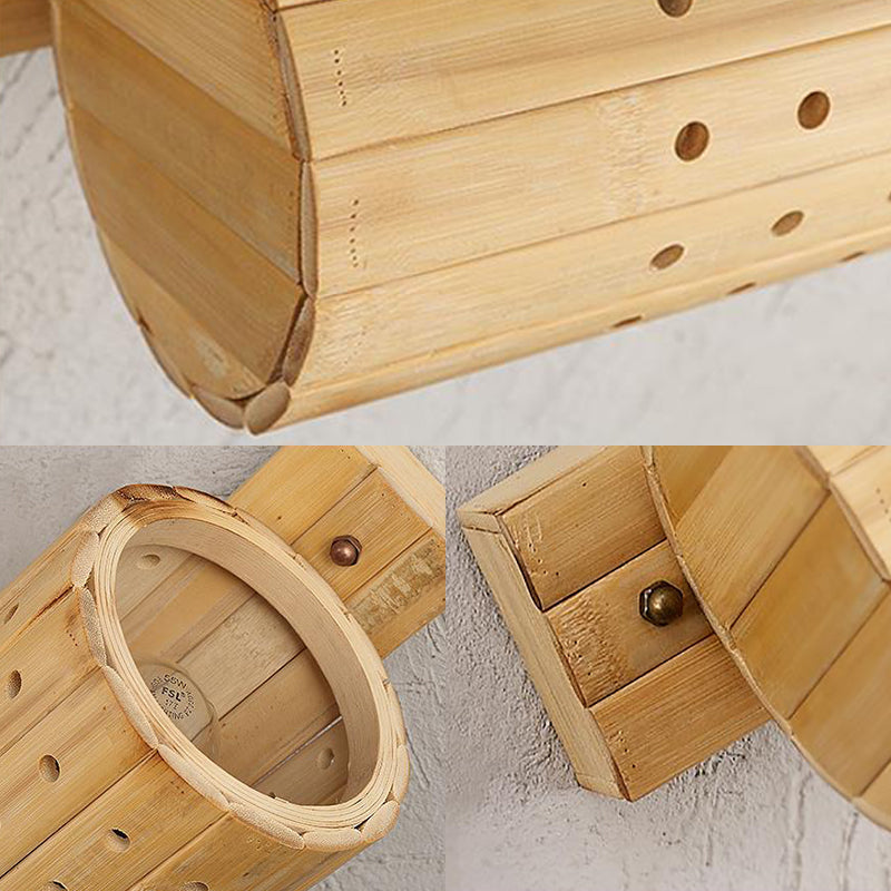1 Bulb Tearoom Sconce Lamp Asian Wood Wall Light Fixture with Erhu Bamboo Shade