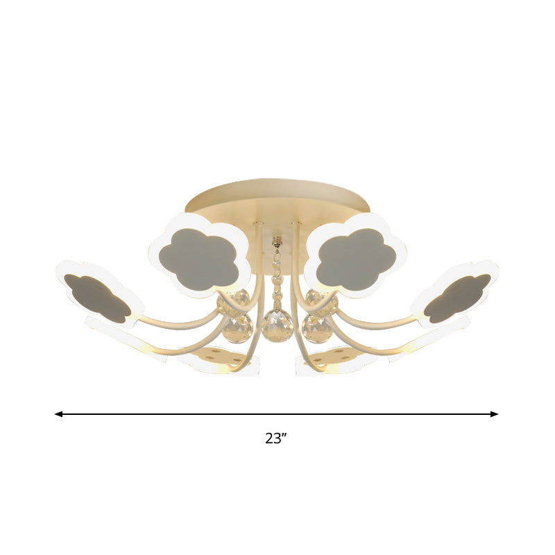 Petal-Shape Semi Mount Light Modern Acrylic 23"/27" W LED Black/White Ceiling Lamp with Clear Crystal Draping, Warm/White Light