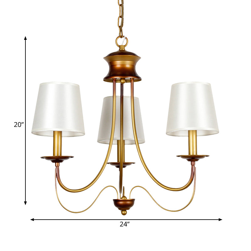 3/5/6 lichten messing afwerking hangende kroonluchter traditioneel conisch plafondlicht met witte stoflampschaduw