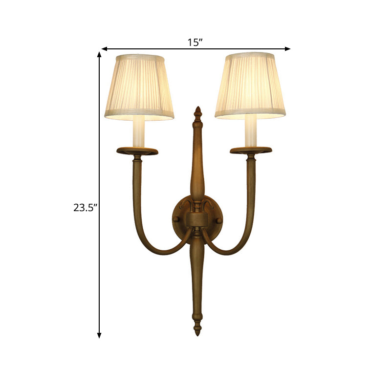 White Conical Wall Mounted Lamp Vintage Style Fabric 2  Lights Indoor Sconce Light Fixture