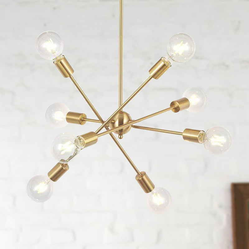 Sputnik Hanging Chandelier Light Industrial Style Metal 6/8/10 Bulbs Living Room Pendant Light in Brass/Chrome
