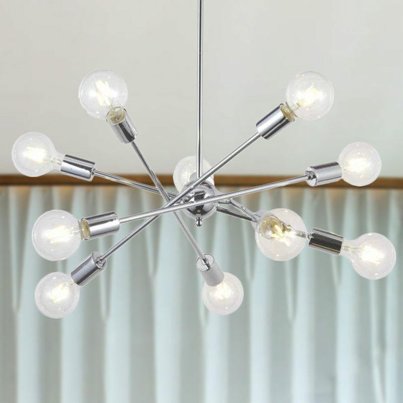 Sputnik Hanging Chandelier Light Industrial Style Metal 6/8/10 Bulbs Living Room Pendant Light in Brass/Chrome