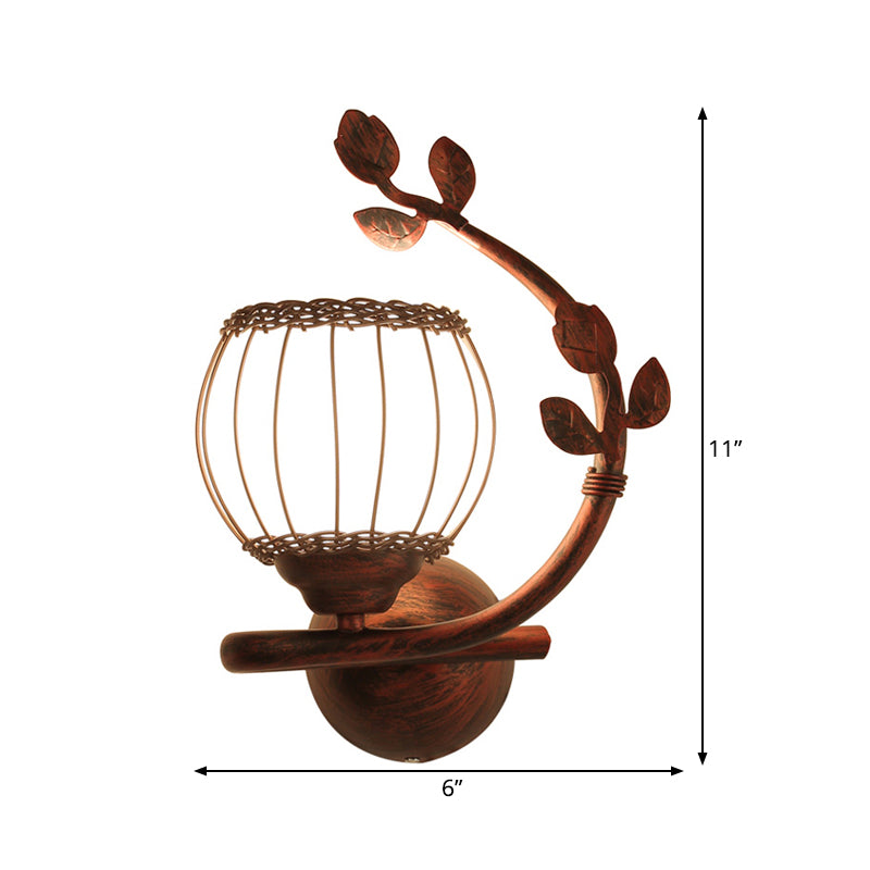 1 Light Bedroom Wall Mounted Lamp Rustic Dark Wood Sconce Light with Globe Milky Glass Shade, Right/Left
