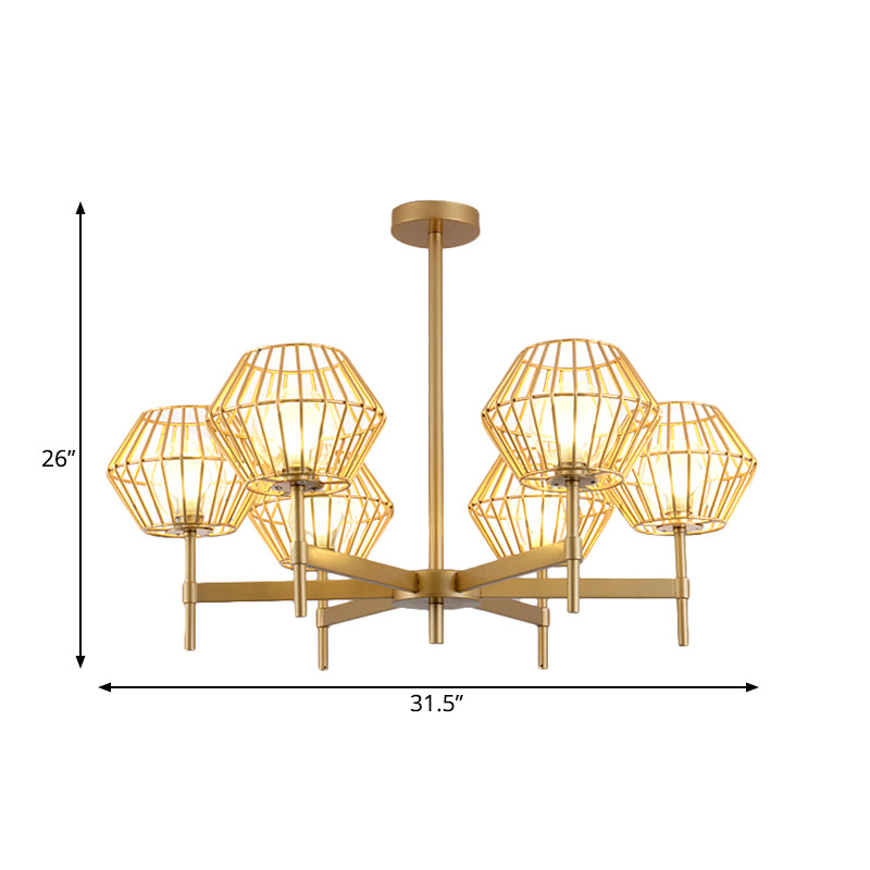 31,5 "/39" Wide Gold Cage Gage Candant Iron tradizionale Iron Lampada a soffitto a 6/8 testa