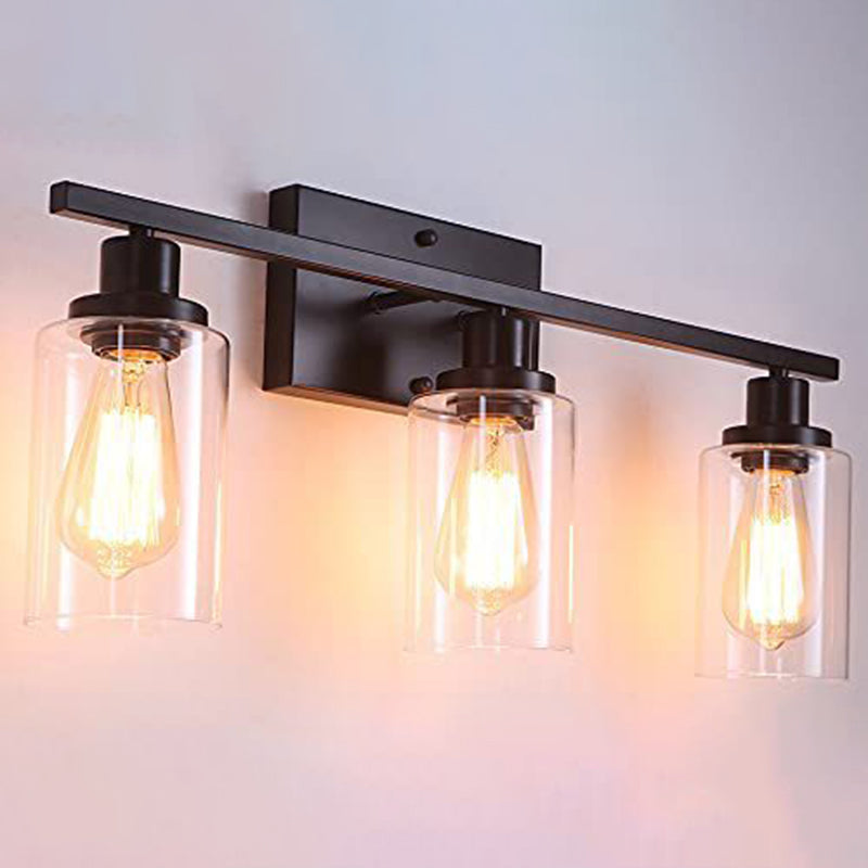 3-Licht-Zylinder Waschtischwandleuchten Retro Industrial Style Glass Waschtisch Licht