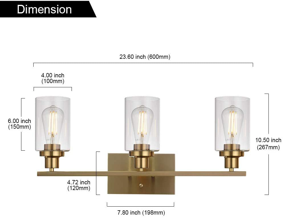 3-Licht-Zylinder Waschtischwandleuchten Retro Industrial Style Glass Waschtisch Licht