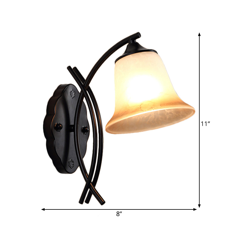 1 Light Milky Glass Wall Lamp Rustic Black Bell Shape Living Room Sconce Light Fixture
