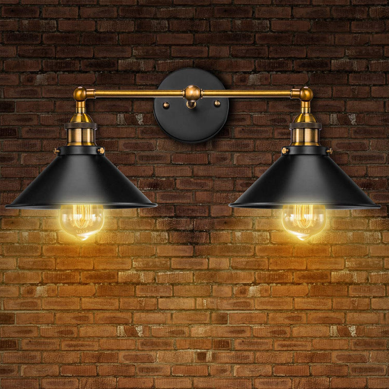 Conical Shade Vanity Wall Light Retro Industrial Style Metal 2 Light Vanity Light